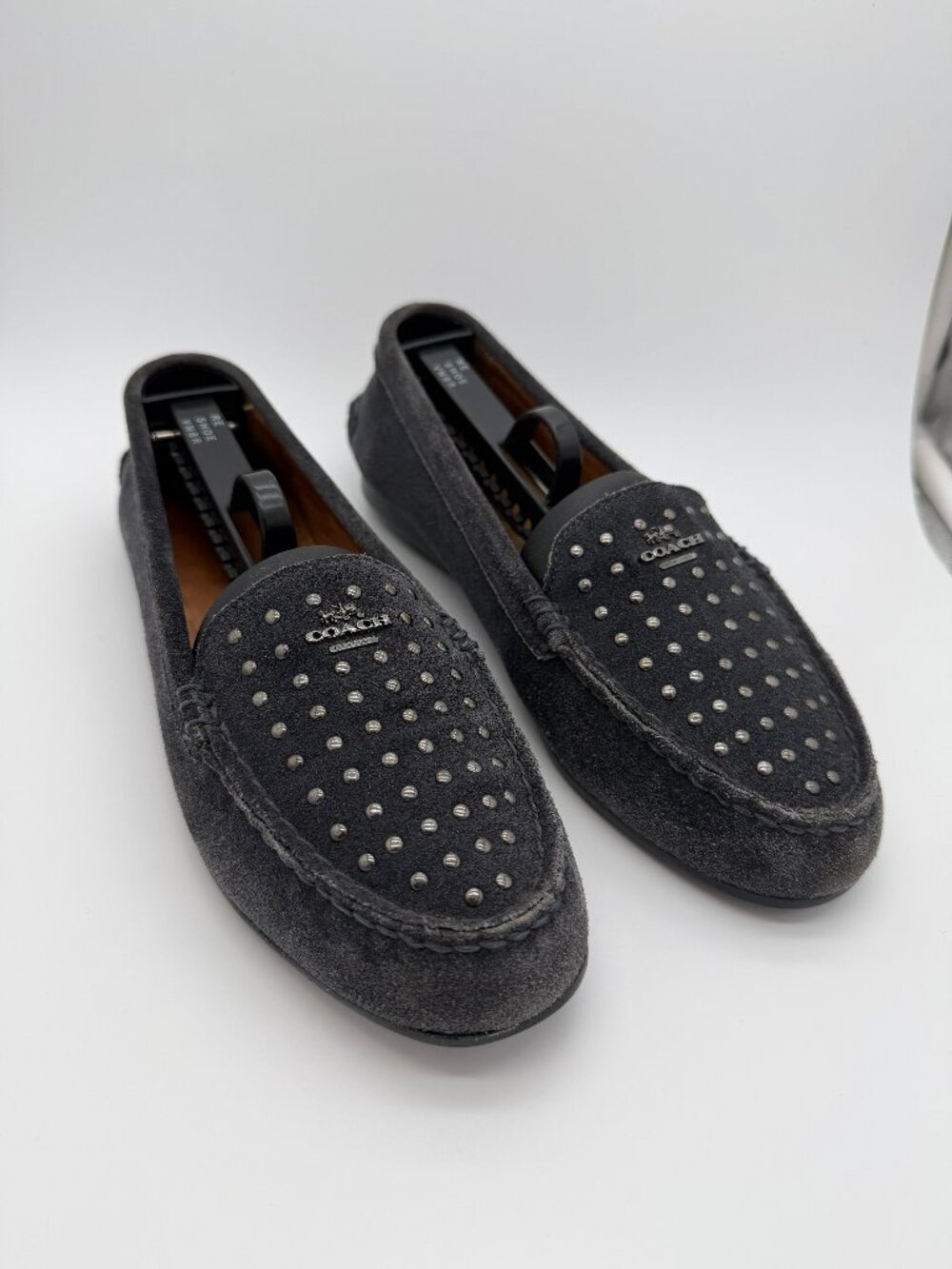 COACH Orlene Charcoal Gray Suede Studded Driver Loafers - Size 6.5B